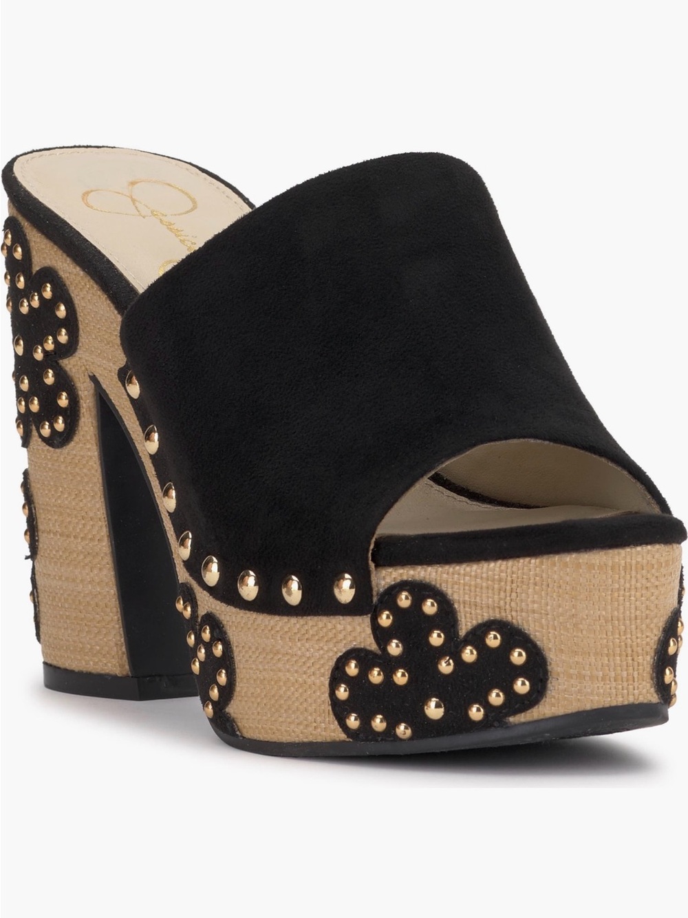 Jessica Simpson Black Suede Platform Studded Clog Mule
